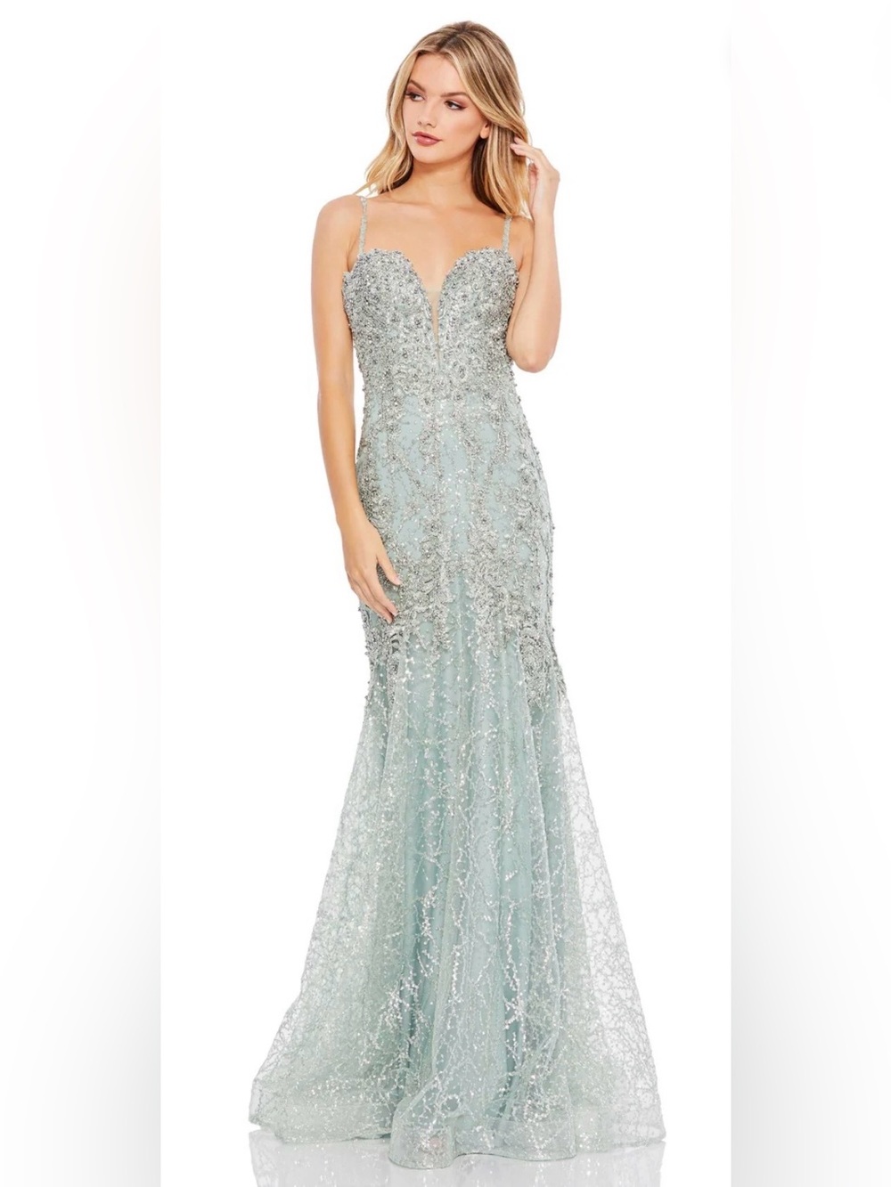 Mac Duggal Beaded  Strapless Gown